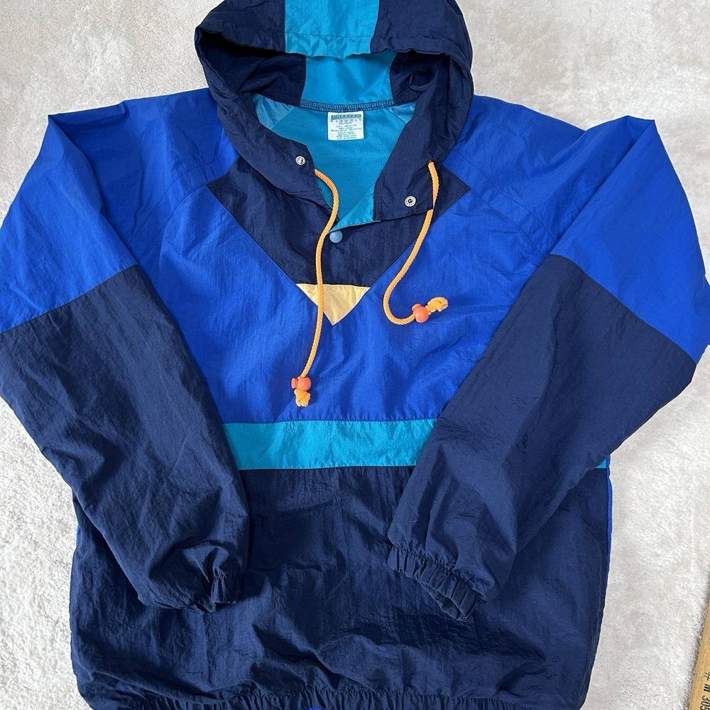 Vintage Cheetah  Mervyns Mens Small‎ (Youth XXL) Windbreaker Half Zip Lined Blue
